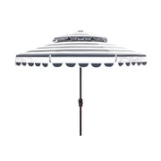 SAFAVIEH 9 ft. Vienna Round Double Top Crank Umbrella, Navy & White PAT8211C